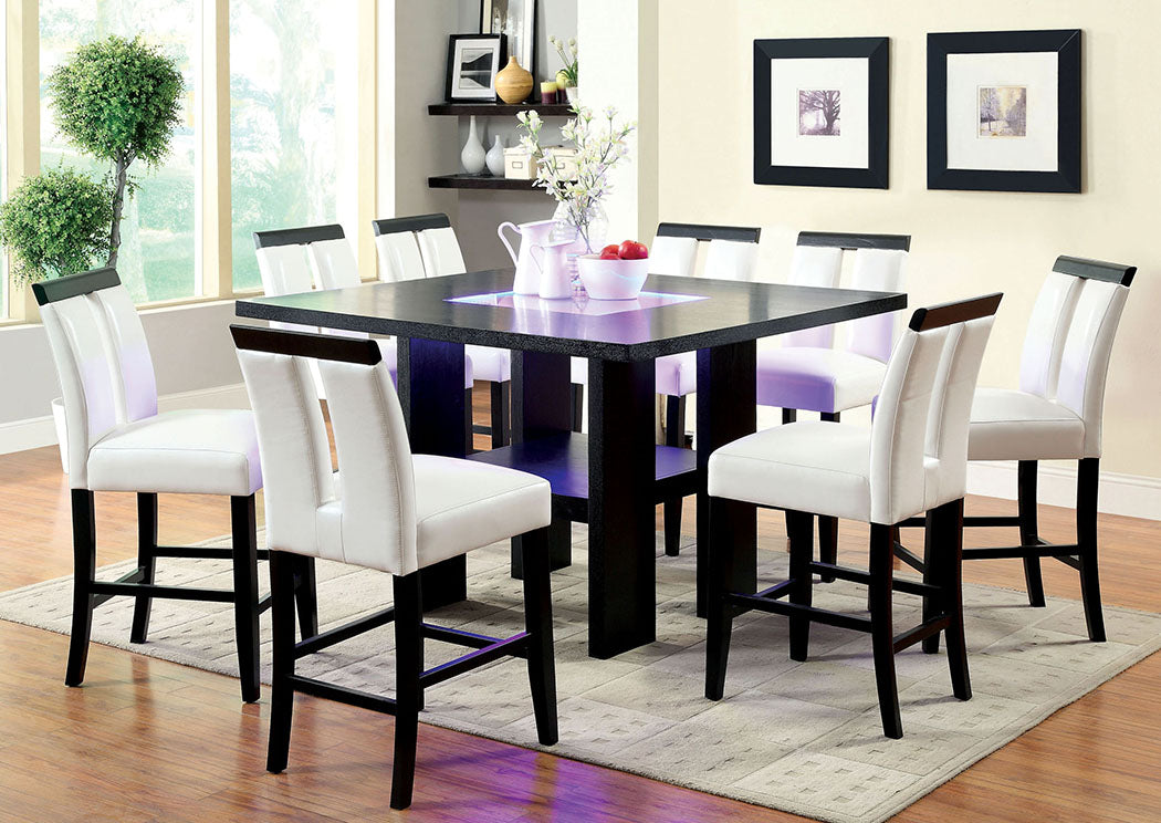Luminar II Black Counter Table w/8 Black Counter Chair