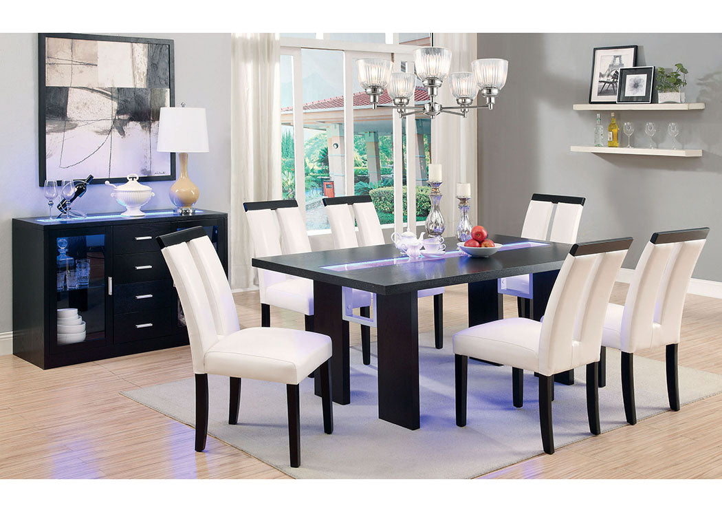Luminar Espresso Glass Inlay & LED Light Dining Table w/4 Side Chair