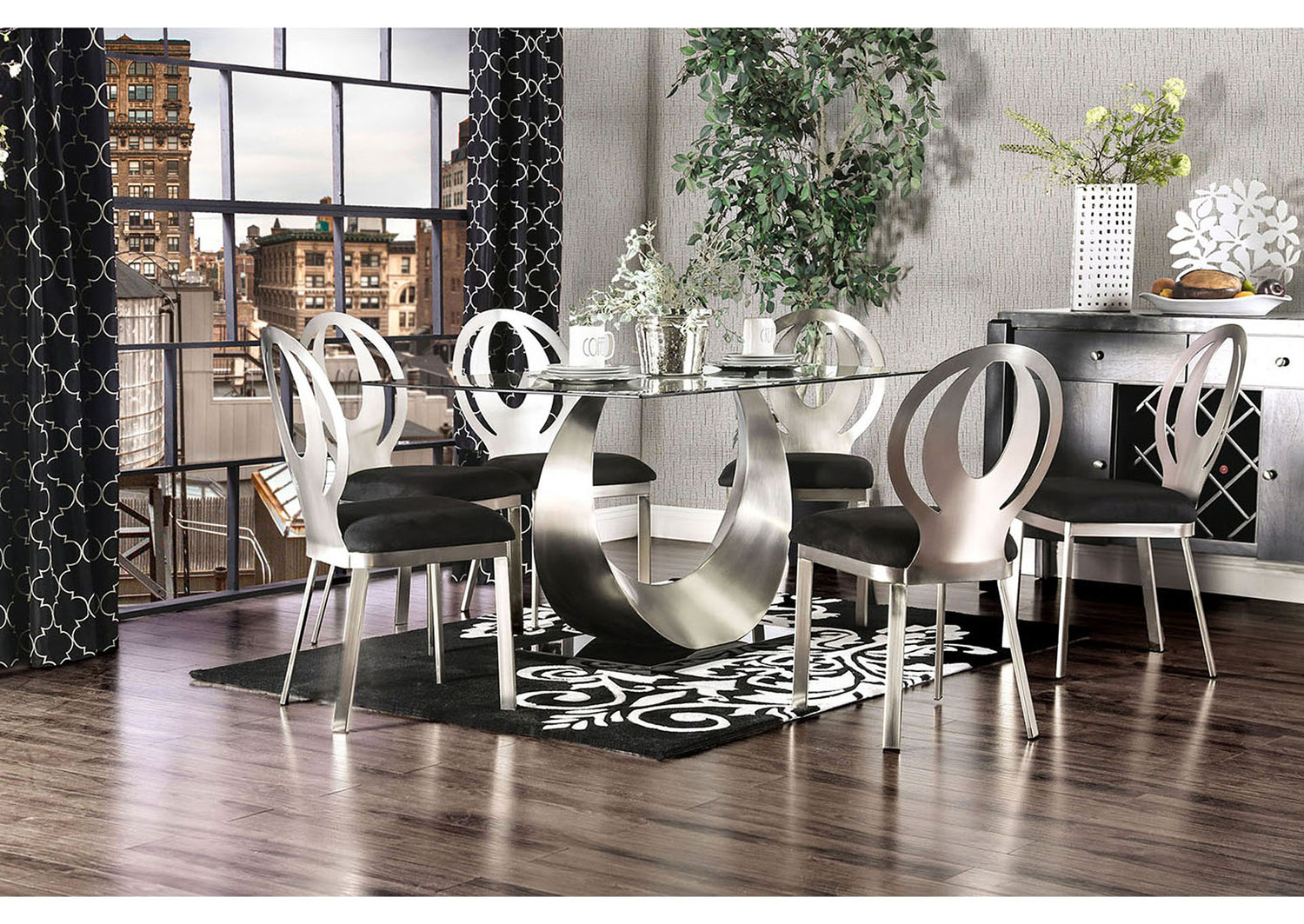 Orla Silver/Black Dining Table w/4 Side Chair