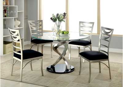 CM3729T-TABLE Roxo Silver and Black Dining Table w/4 Side Chair