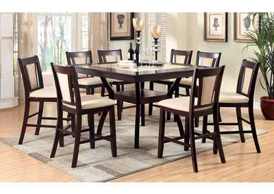 Brent II Dark Cherry/Ivory Marble Top Insert Counter Table w/6 Counter Chair