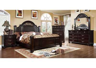 Syracuse Dark Walnut California King Poster Bed w/Dresser and Mirror