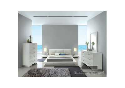 Christie White Lacquer Low Profile Queen Bed w/Dresser and Mirror