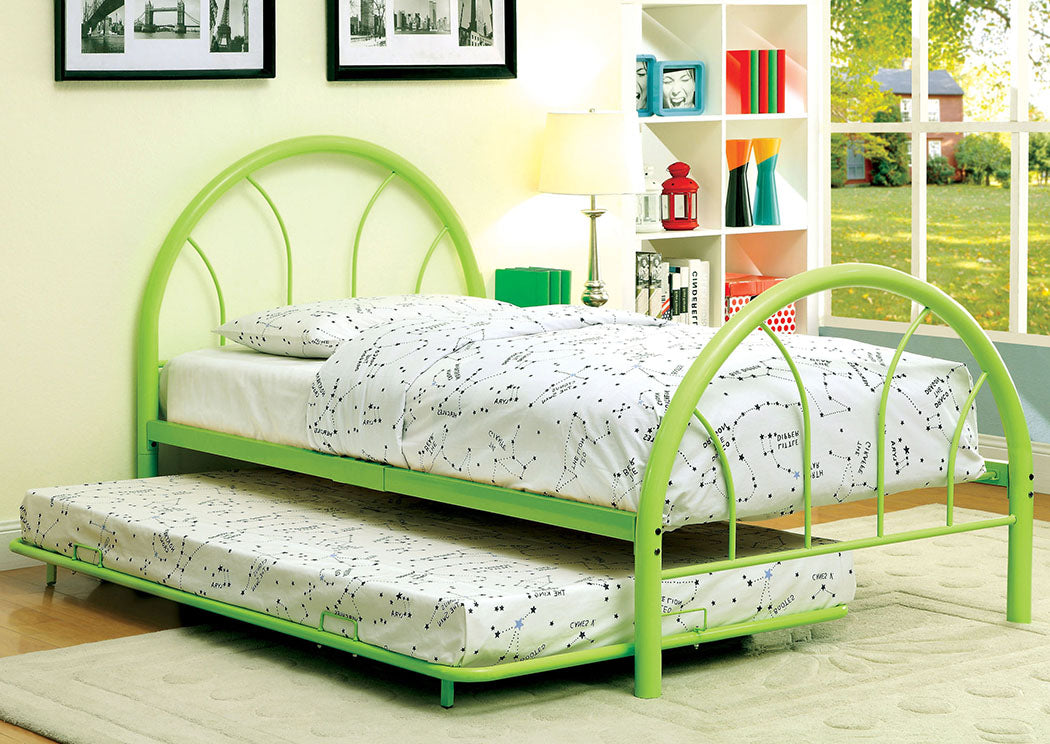 Rainbow Green High Headboard Full Metal Platform Bed w/Trundle