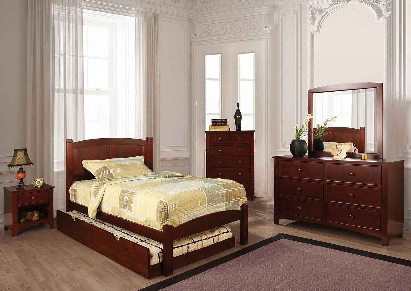 Cara Cherry Full Platform Bed w/Dresser and Mirror