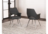 CR-G5033-01 Sunset Trading Atlas Upholstered Swivel Dining Chair w Arms | Padded Bucket Seat Kitchen Armchair | Polished Chrome Legs on Rotating Base | Dark Gray Fabric Upholstery | Modern Contemporary Accent Seat