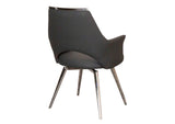 CR-G5033-01 Sunset Trading Atlas Upholstered Swivel Dining Chair w Arms | Padded Bucket Seat Kitchen Armchair | Polished Chrome Legs on Rotating Base | Dark Gray Fabric Upholstery | Modern Contemporary Accent Seat