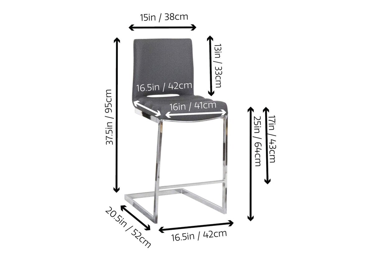 CR-G5115-26-2 Sunset Trading Delta 24" Upholstered Barstools | Two Counter Height Stools | S-Shaped Chrome Cantilever Base | Charcoal Gray Padded Upholstery | Set of 2 | Dining Room, Home Bar, Pub, Kitchen Island Seating