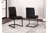 CR-G5628-01-2 Sunset Trading Rhea Black Faux Leather Dining Chairs | Set of 2 | S-Shaped Matte Powder-Coated Cantilever Base with Rippled Padded Seat and High Back | Contemporary, Modern Kitchen Accent Sidechairs