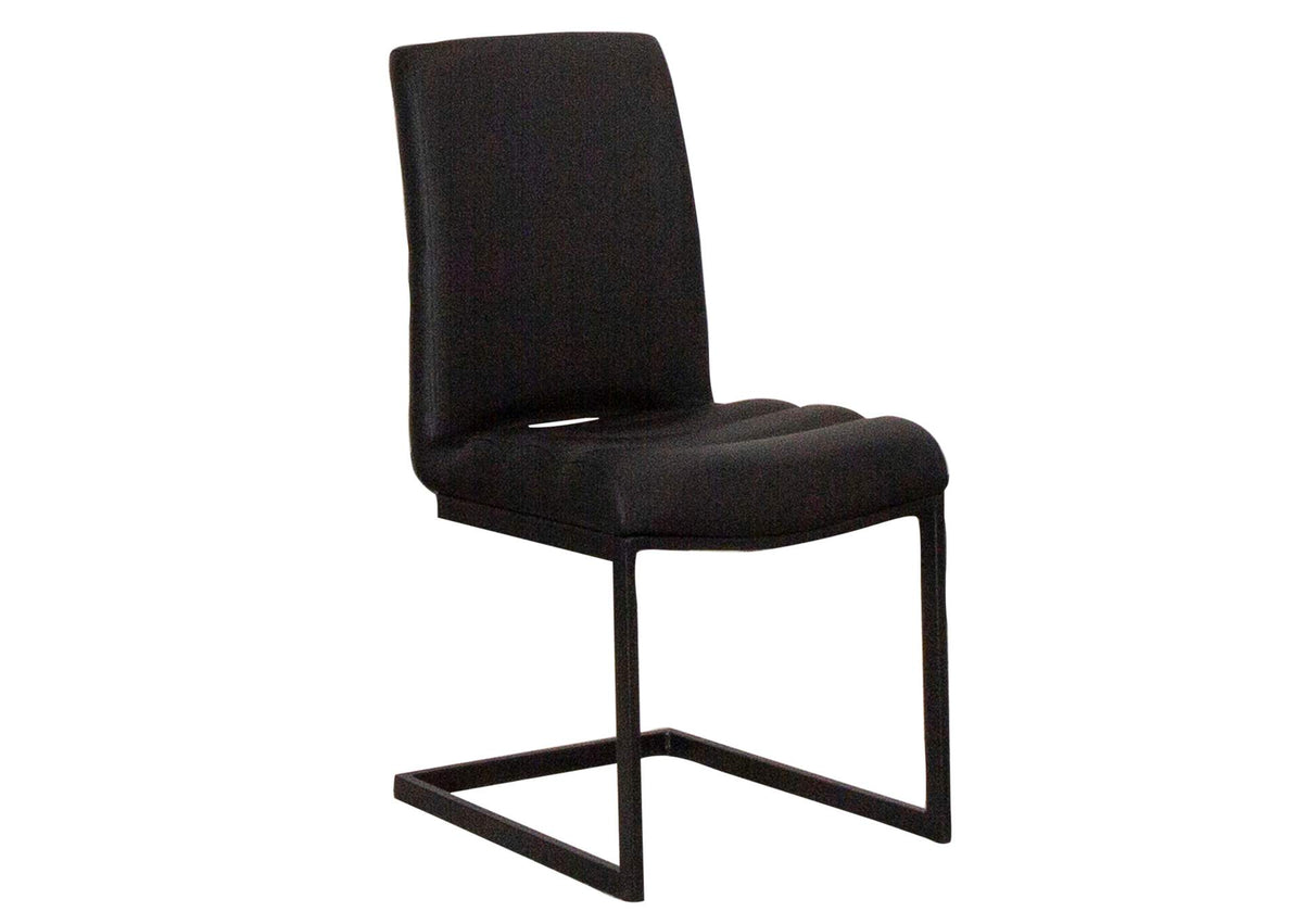 CR-G5628-01-2 Sunset Trading Rhea Black Faux Leather Dining Chairs | Set of 2 | S-Shaped Matte Powder-Coated Cantilever Base with Rippled Padded Seat and High Back | Contemporary, Modern Kitchen Accent Sidechairs