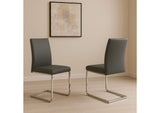 CR-G5655-03-2 Sunset Trading Sela Upholstered Breuer Dining Chairs | S-Shaped Chrome Cantilever Base | Charcoal Gray Padded Faux Leather Seats | Set of 2 | Contemporary, Modern Kitchen Seating