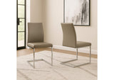 CR-G5655-14-2 Sunset Trading Sela Upholstered Breuer Dining Chairs | S-Shaped Chrome Cantilever Base | Mushroom Gray Padding Seats | Set of 2 | Contemporary, Modern Accent Seating
