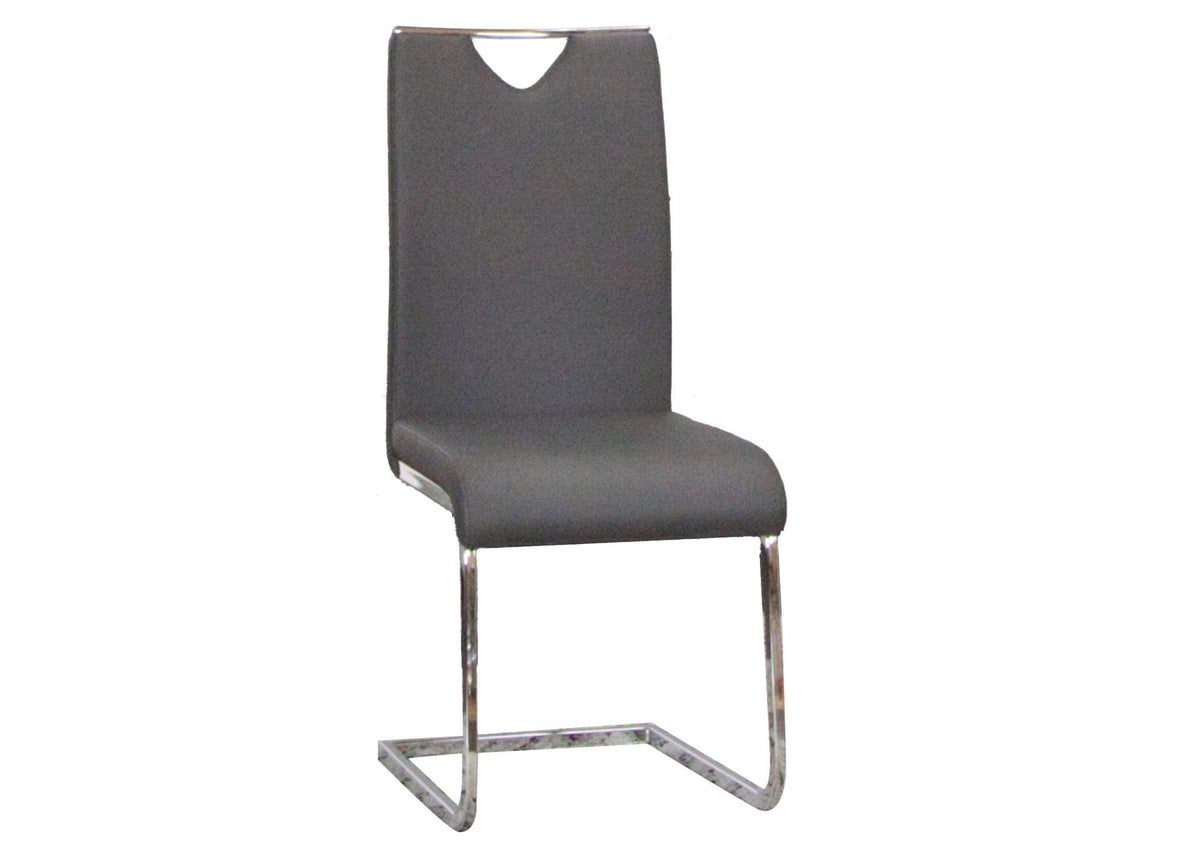 CR-ND103-01-2 Sunset Trading Doral Faux Leather Upholstered Dining Chairs | S-Shaped Polished Chrome Cantilever Base | Charcoal Gray Padded Seats & High Backs | Set of 2 | Contemporary, Modern Kitchen Sidechairs