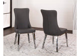 CR-ND353-09-2 Sunset Trading Luna Faux Leather Dining Chair | Four Chrome Legs | Charcoal Gray Padded Seating | Set of 2 | Contemporary, Modern Kitchen Sidechairs