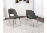 CR-ND446-01-2 Sunset Trading Mia Faux Leather Dining Chair | Polished Chrome Silver Tapered Legs | Charcoal Gray Padded Seat with Arched Open Back | Set of 2 | Contemporary, Mid-Century Modern Kitchen Sidechairs