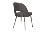 CR-ND446-01-2 Sunset Trading Mia Faux Leather Dining Chair | Polished Chrome Silver Tapered Legs | Charcoal Gray Padded Seat with Arched Open Back | Set of 2 | Contemporary, Mid-Century Modern Kitchen Sidechairs
