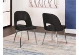 CR-ND446-03-2 Sunset Trading Mia Faux Leather Dining Chair | Polished Chrome Silver Tapered Legs | Black Padded Seat with Arched Open Back | Set of 2 | Contemporary, Mid-Century Modern Kitchen Sidechairs