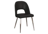 CR-ND446-03-2 Sunset Trading Mia Faux Leather Dining Chair | Polished Chrome Silver Tapered Legs | Black Padded Seat with Arched Open Back | Set of 2 | Contemporary, Mid-Century Modern Kitchen Sidechairs