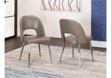 CR-ND446-09-2 Sunset Trading Mia Faux Leather Dining Chair | Polished Chrome Silver Tapered Legs | Mushroom Taupe Gray Padded Seat w Arched Open Back | Set of 2 | Contemporary Mid-Century Modern Kitchen Sidechairs