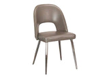 CR-ND446-09-2 Sunset Trading Mia Faux Leather Dining Chair | Polished Chrome Silver Tapered Legs | Mushroom Taupe Gray Padded Seat w Arched Open Back | Set of 2 | Contemporary Mid-Century Modern Kitchen Sidechairs