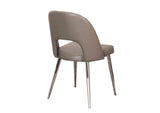 CR-ND446-09-2 Sunset Trading Mia Faux Leather Dining Chair | Polished Chrome Silver Tapered Legs | Mushroom Taupe Gray Padded Seat w Arched Open Back | Set of 2 | Contemporary Mid-Century Modern Kitchen Sidechairs
