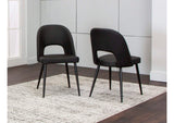 CR-ND545-01-2 Sunset Trading Portia Black Faux Leather Upholstered Dining Chairs | Set of 2 | Powder-Coated Tapered Legs | Padded Comfort Seat w Arched Open Back | Contemporary Mid-Century Modern Kitchen Sidechairs
