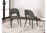CR-ND545-03-2 Sunset Trading Portia Faux Leather Upholstered Dining Chairs | Set of 2 | Black Powder-Coated Tapered Legs | Dark Gray Padded Seat, Arched Open Back | Contemporary Mid-Century Modern Kitchen Sidechair