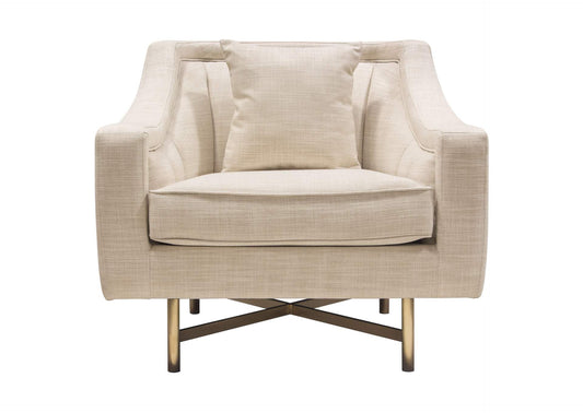 Croft Fabric Chair in Sand Linen Fabric w/ Accent Pillow and Gold Metal Criss-Cross Frame by Diamond Sofa
