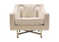 Croft Fabric Chair in Sand Linen Fabric w/ Accent Pillow and Gold Metal Criss-Cross Frame by Diamond Sofa