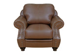 SU-CR2130-86-100LF Sunset Trading Charleston 42" Wide Top Grain Leather Armchair | Chestnut Brown Rolled Arm Accent Chair with Nailheads