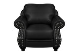 SU-CR2130-80-100LF Sunset Trading Charleston 42" Wide Top Grain Leather Armchair | Black Rolled Arm Accent Chair with Nailheads