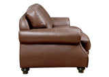 SU-CR2130-86-200LF Sunset Trading Charleston 63" Wide Top Grain Leather Loveseat | Chestnut Brown Rolled Arm Small Couch with Nailheads