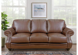 SU-CR2130-86-300LF Sunset Trading Charleston 86" Wide Top Grain Leather Sofa | Chestnut Brown 3 Seater Rolled Arm Couch with Nailheads