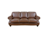 SU-CR2130-86-300LF Sunset Trading Charleston 86" Wide Top Grain Leather Sofa | Chestnut Brown 3 Seater Rolled Arm Couch with Nailheads