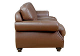 SU-CR2130-86-300LF Sunset Trading Charleston 86" Wide Top Grain Leather Sofa | Chestnut Brown 3 Seater Rolled Arm Couch with Nailheads