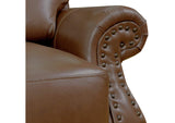 SU-CR2130-86-200LF Sunset Trading Charleston 63" Wide Top Grain Leather Loveseat | Chestnut Brown Rolled Arm Small Couch with Nailheads