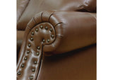 SU-CR2130-86-100LF Sunset Trading Charleston 42" Wide Top Grain Leather Armchair | Chestnut Brown Rolled Arm Accent Chair with Nailheads