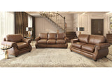 SU-CR2130-86-100LF Sunset Trading Charleston 42" Wide Top Grain Leather Armchair | Chestnut Brown Rolled Arm Accent Chair with Nailheads