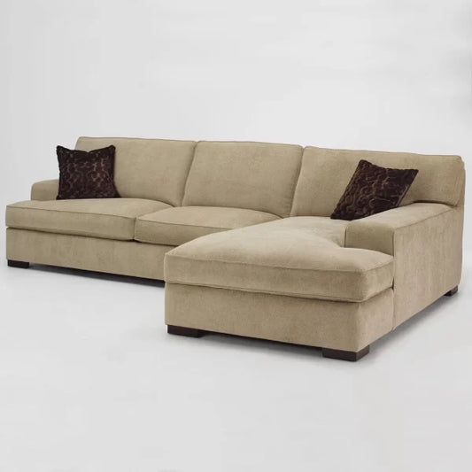 Clayton Sectional Sofa in various fabric options by Flores Designs with oversized track arms and deep cushions, offering customizable features for ultimate comfort.