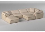 SU-1458-84-3C-2A-2O Sunset Trading Contemporary Puff Collection 7PC Slipcovered Modular U-Shaped Pit Sectional Sofa | Performance Fabric Washable Water-Resistant Stain-Proof | 176" Deep-Seating Down-Filled Lounge Couch | Tan/Beige
