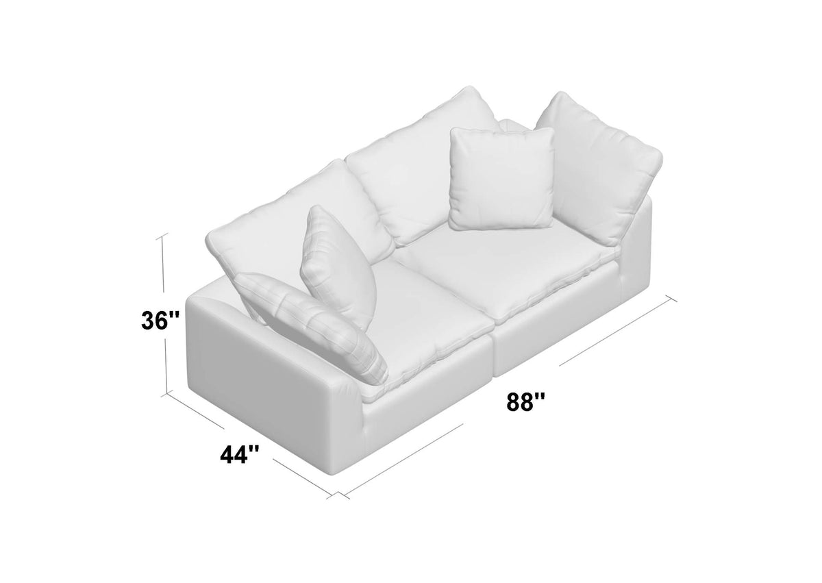 SU-1458-43-2C Sunset Trading Contemporary Puff Collection 2PC Slipcovered Modular Sectional Sofa | Performance Fabric Washable Water-Resistant Stain-Proof | 88" Deep-Seating Down-Filled Couch | Ocean Blue