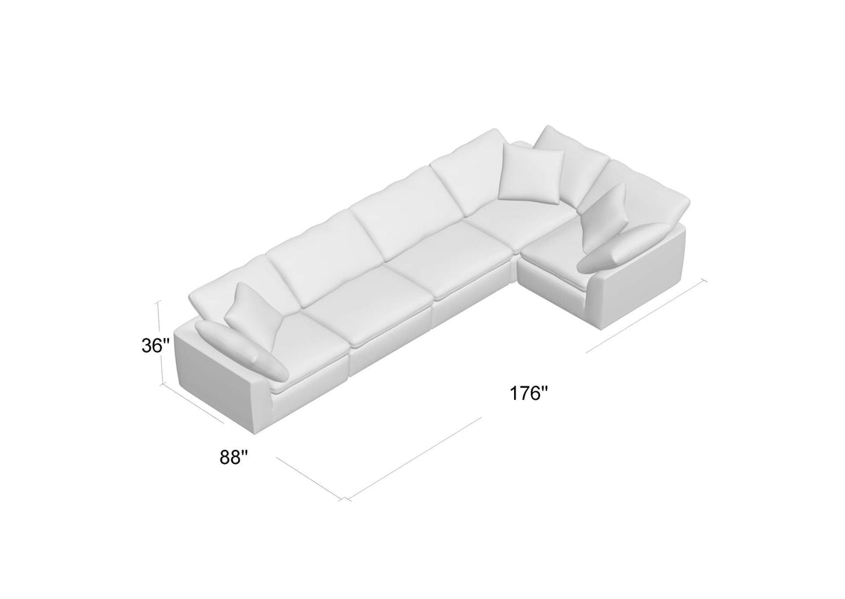 SU-1458-43-3C-2A Sunset Trading Contemporary Puff Collection 5PC Slipcovered Modular L-Shaped Sectional Sofa | Performance Fabric Washable Water-Resistant Stain-Proof | 176" Deep-Seating Down-Filled Couch | Ocean Blue