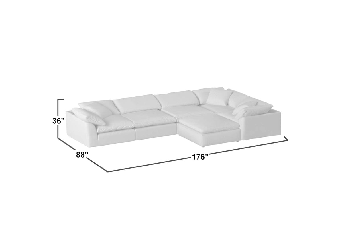 SU-1458-43-3C-2A-1O Sunset Trading Contemporary Puff Collection 6PC Slipcovered Modular L-Shape Sectional Sofa with Ottoman | Performance Fabric Washable Water-Resistant Stain-Proof | 176" Deep-Seating Down-Filled Lounge Couch | Ocean Blue