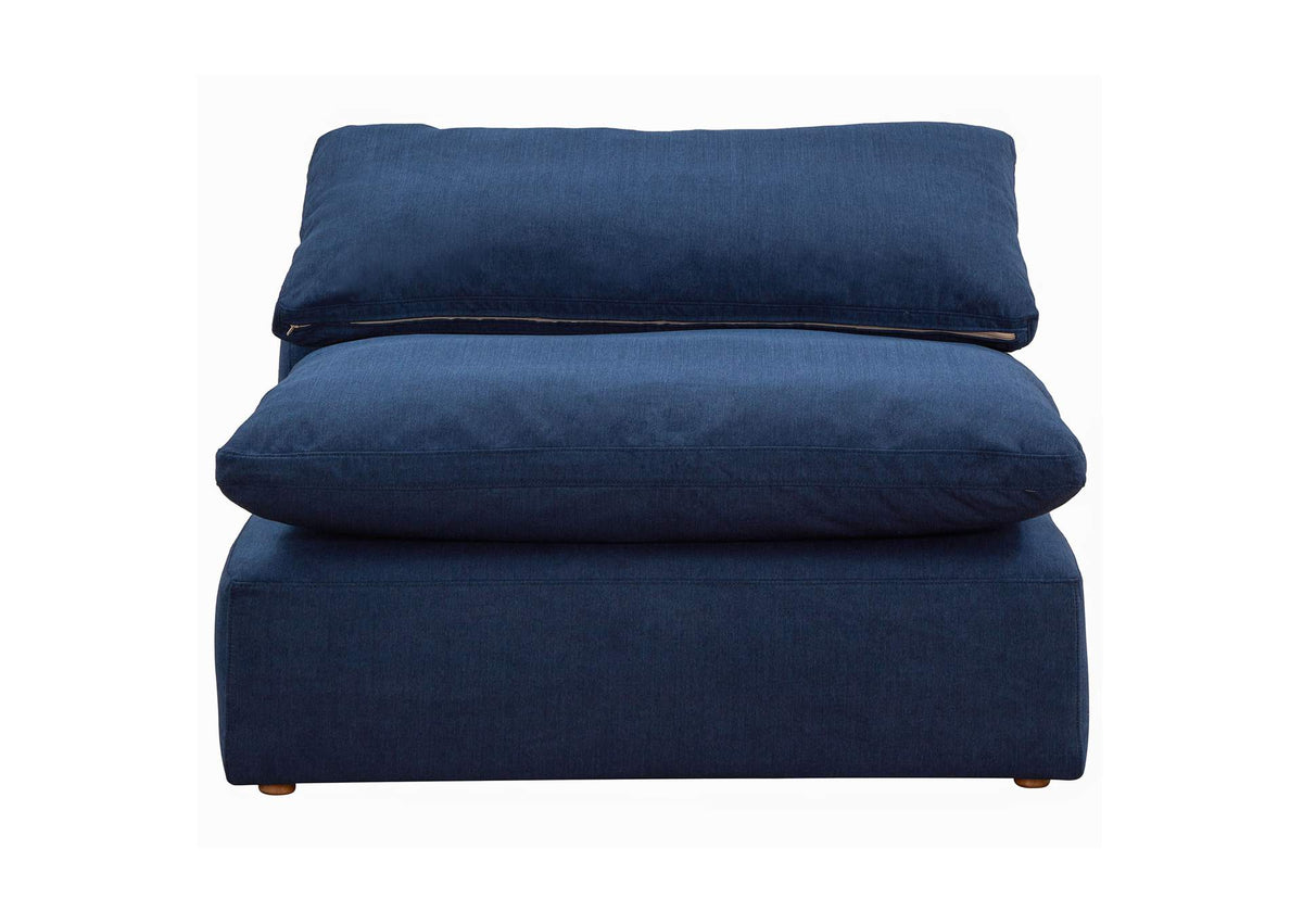 SU-145837-391049 Sunset Trading Contemporary Puff Collection 44" Square Slipcovered Armless Chair Modular Sofa Sectional | Performance Fabric Washable Water-Resistant Stain-Proof | Deep-Seating Down-Filled Couch | Navy Blue