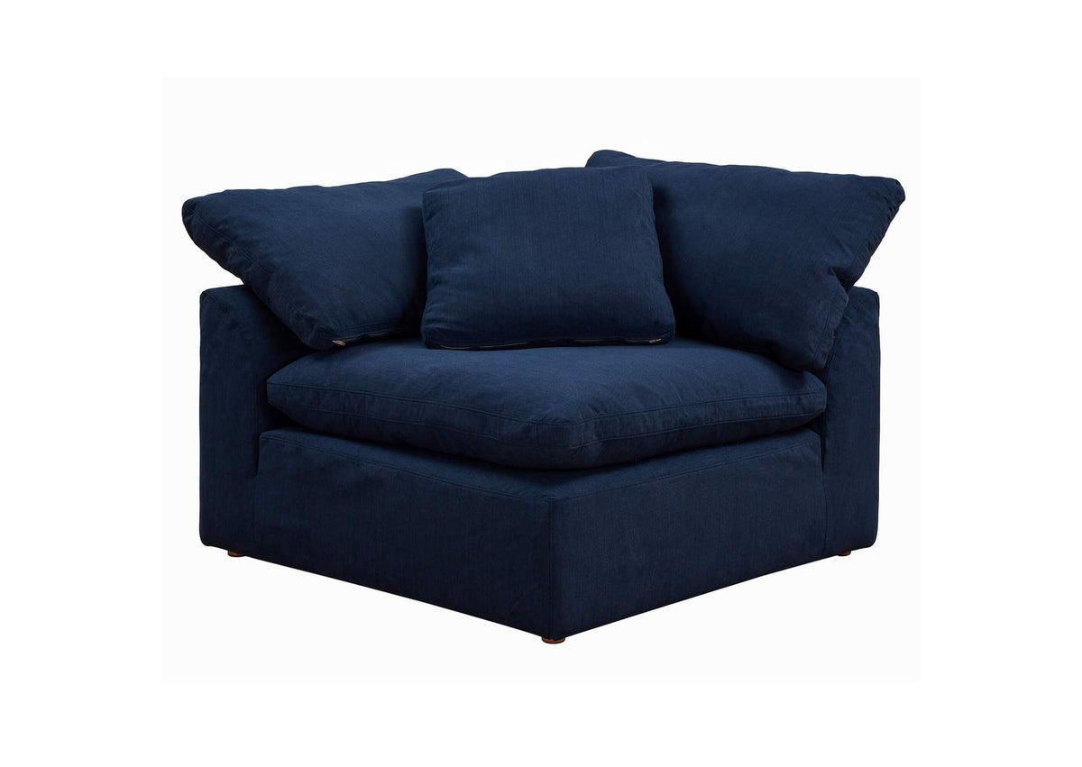SU-1458-49-3C-1A Sunset Trading Contemporary Puff Collection 4PC Slipcovered L-Shaped Sectional Sofa | Performance Fabric Washable Water-Resistant Stain-Proof | 132" Deep-Seating Down-Filled Modular Couch | Navy Blue