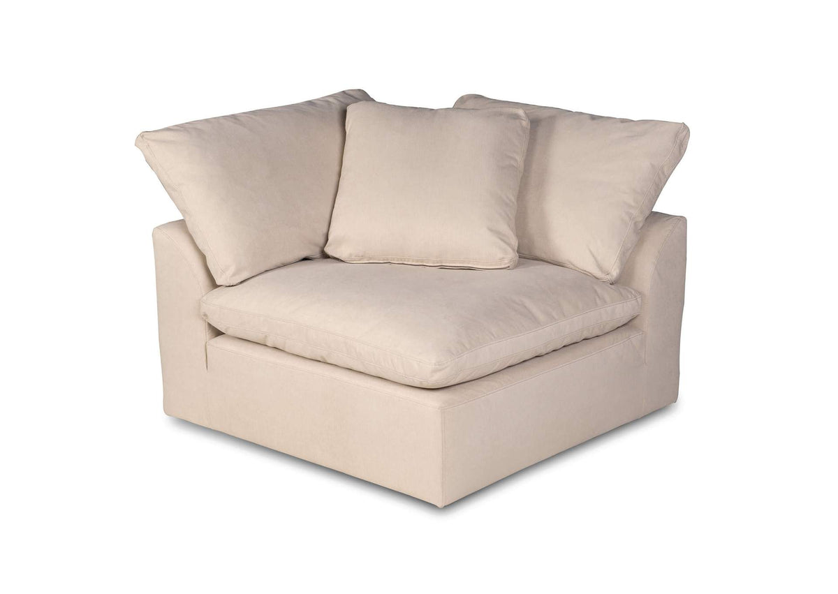 SU-1458-84-3C-1A-2O Sunset Trading Contemporary Puff Collection 6PC Slipcovered Modular U-Shaped Pit Sectional Sofa | Performance Fabric Washable Water-Resistant Stain-Proof | 132" Deep-Seating Down-Filled Chaise Lounge Couch | Tan/Beige
