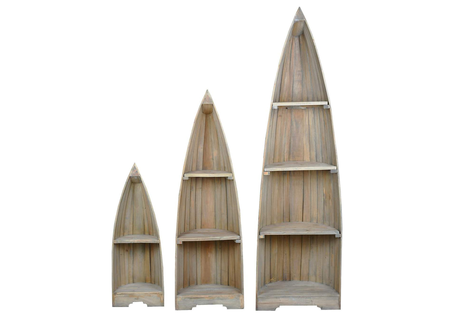 CC-CAB1920S-DW Sunset Trading Cottage Solid Wood 3 Boat Shaped Freestanding Shelves | Driftwood Brown | Fully Assembled