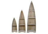 CC-CAB1920S-DW Sunset Trading Cottage Solid Wood 3 Boat Shaped Freestanding Shelves | Driftwood Brown | Fully Assembled