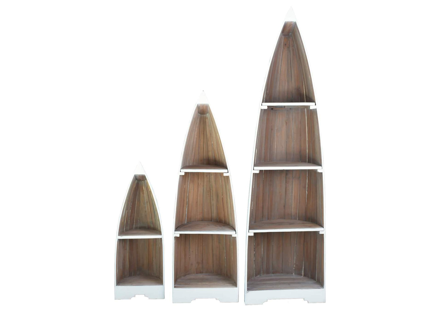 CC-CAB1920TLD-WWDW Sunset Trading Cottage Solid Wood 3 Boat Shaped Freestanding Shelves | White/Driftwood Brown