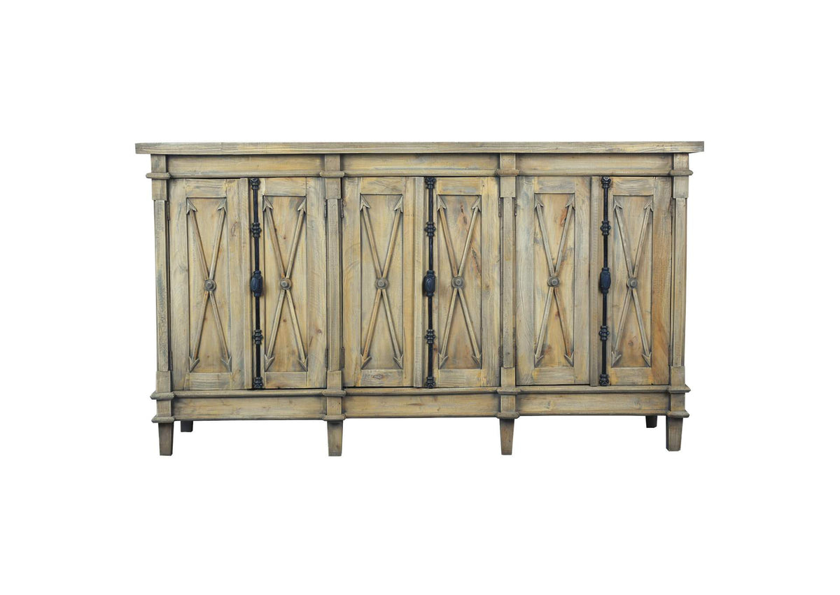 CC-CAB1709S-DW Sunset Trading Cottage Arrow Credenza | Driftwood Brown Solid Wood | Fully Assembled Sideboard